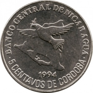 Реверс монеты Никарагуа, 5 сентаво, 1994