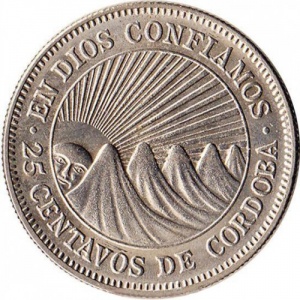 Реверс монеты Никарагуа, 25 сентаво, 1972-1974