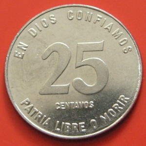 Реверс монеты Никарагуа, 25 сентаво, 1981-1985