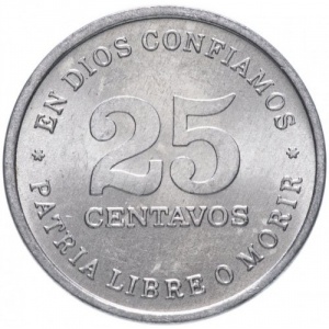 Реверс монеты Никарагуа, 25 сентаво, 1987