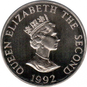 Аверс монеты Олдерни, 2 фунта, 1992, 40 лет правлению Королевы Елизаветы II