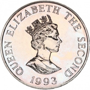 Аверс монеты Олдерни, 2 фунта, 1993, 40 лет коронации Королевы Елизаветы II