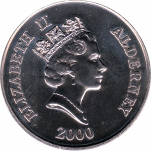 Аверс монеты Олдерни, 5 фунтов, 2000, 60 лет Битве за Британию