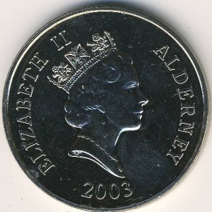 Аверс монеты Олдерни, 5 фунтов, 2003, Последний полет "Конкорда"