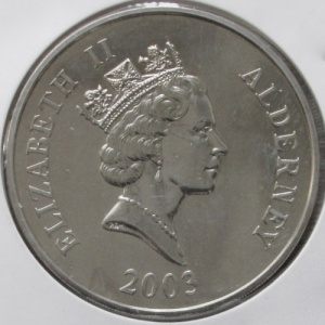 Аверс монеты Олдерни, 5 фунтов, 2003, История королевского флота - Мэри Роуз