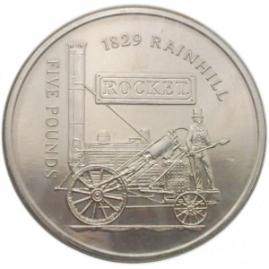 Реверс монеты Олдерни, 5 фунтов, 2004, Локомотивы - Ракета