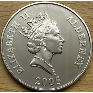 Аверс монеты Олдерни, 5 фунтов, 2005, 21 год со дня рождения Принца Генри