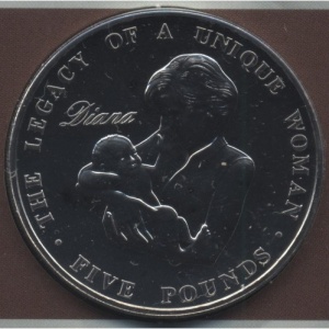 Реверс монеты Олдерни, 5 фунтов, 2007, Наследие уникальной женщины - Диана