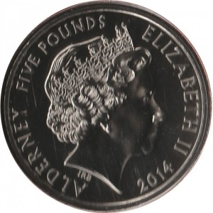 Аверс монеты Олдерни, 5 фунтов, 2014, 300-летие - Коронация короля Георга I