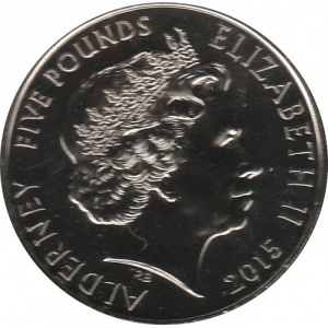 Аверс монеты Олдерни, 5 фунтов, 2015, 150 лет Армии спасения