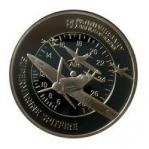 Реверс монеты Олдерни, 50 пенсов, 2020, 80 лет Битве за Британию. Супермарин Спитфайр