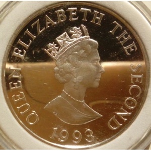 Аверс монеты Олдерни, 2 фунта, 1993, 40 лет коронации Королевы Елизаветы II