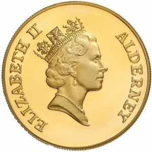 Аверс монеты Олдерни, 2 фунта, 1995, 50 лет возвращению Нормандских островов