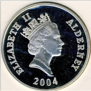 Аверс монеты Олдерни, 5 фунтов, 2004, 60 лет Высадке в Нормандии