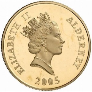 Аверс монеты Олдерни, 5 фунтов, 2005, 60 лет окончанию Второй мировой войны