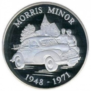 Реверс монеты Олдерни, 5 фунтов, 2009, Британские автомобили - Morris Minor