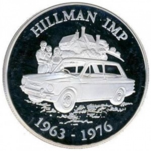 Реверс монеты Олдерни, 5 фунтов, 2009, Британские автомобили - Hillman Imp