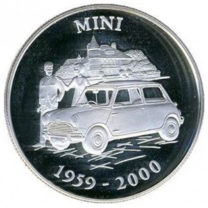 Реверс монеты Олдерни, 5 фунтов, 2009, Британские автомобили - Mini