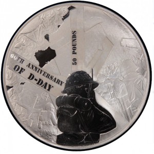 Реверс монеты Олдерни, 50 фунтов, 2004, 60 лет Высадке в Нормандии