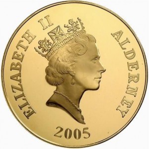 Аверс монеты Олдерни, 1000 фунтов, 2005, 200 лет Трафальгарской битве