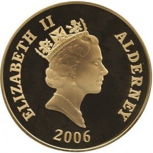 Аверс монеты Олдерни, 1000 фунтов, 2006, 80 лет со дня рождения Королевы Елизаветы II