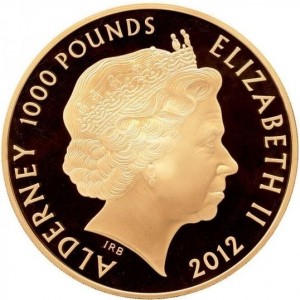 Аверс монеты Олдерни, 1000 фунтов, 2012, Китайский гороскоп - год дракона