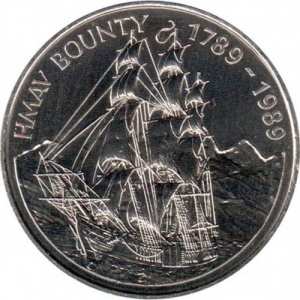 Реверс монеты Острова Питкэрн, 1 доллар, 1989, 200 лет HMAV Bounty