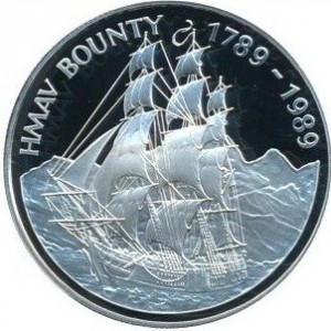 Реверс монеты Острова Питкэрн, 1 доллар, 1989, 200 лет HMAV Bounty