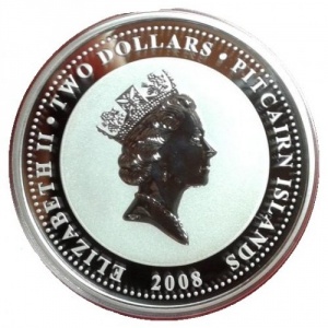 Аверс монеты Острова Питкэрн, 2 доллара, 2008, Год крысы