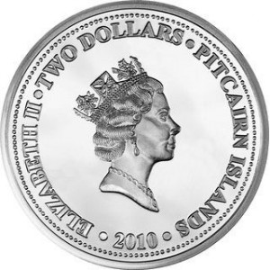 Аверс монеты Острова Питкэрн, 2 доллара, 2010, H.M.A.V. Bounty - Флетчер Кристиан