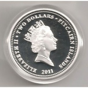 Аверс монеты Острова Питкэрн, 2 доллара, 2011, Алиса в стране чудес