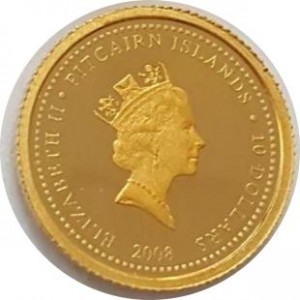 Аверс монеты Острова Питкэрн, 10 долларов, 2008, H.M.A.V. Bounty