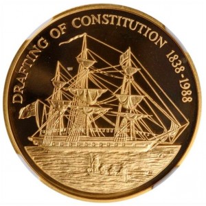 Реверс монеты Острова Питкэрн, 250 долларов, 1988, 150 лет составлению Конституции