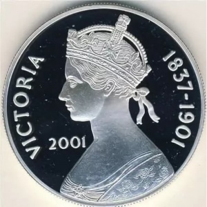 Реверс монеты Остров Вознесения, 50 пенсов, 2001, 100 лет со дня смерти Королевы Виктории