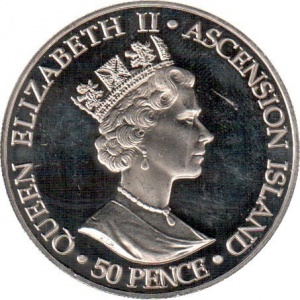 Аверс монеты Остров Вознесения, 50 пенсов, 2002, Смерть Королевы-матери