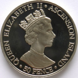 Аверс монеты Остров Вознесения, 50 пенсов, 2005, Королевская свадьба