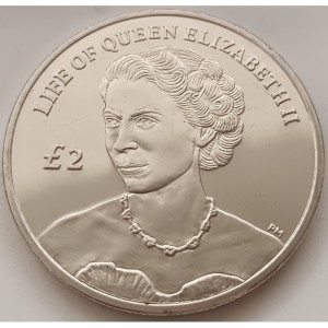 Реверс монеты Остров Вознесения, 2 фунта, 2012, Жизнь Королевы Елизаветы II. Портрет 1952 года