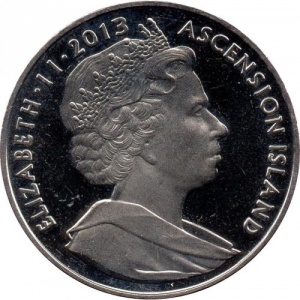 Аверс монеты Остров Вознесения, 2 фунта, 2013, Маргарет Тэтчер Железная Леди
