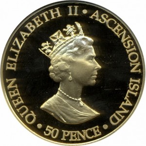 Аверс монеты Остров Вознесения, 50 пенсов, 2000, 100 лет со дня рождения Королевы-матери