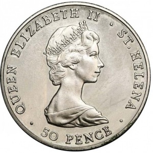 Аверс монеты Остров Святой Елены, 50 пенсов, 1984, 150 лет колонии Святой Елены