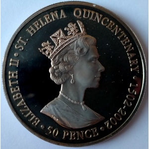 Аверс монеты Остров Святой Елены, 50 пенсов, 2002, 500 лет открытию острова Святой Елены /Эдмунд Галлей/