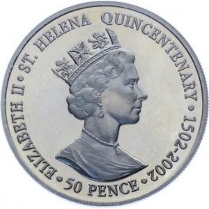 Аверс монеты Остров Святой Елены, 50 пенсов, 2002, Королевский визит 1947