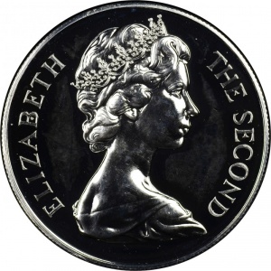 Аверс монеты Остров Святой Елены, 25 пенсов, 1973, 300 лет восстановлению британского управления