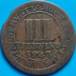 Реверс монеты Падерборн, 3 пфеннига, 1743