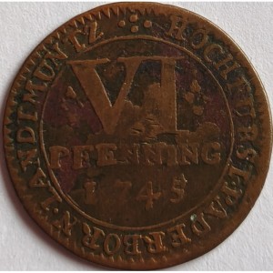 Реверс монеты Падерборн, 6 пфеннигов, 1743-1748