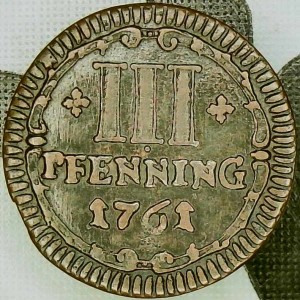 Реверс монеты Падерборн, 3 пфеннига, 1761