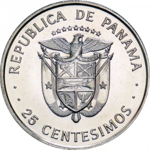Аверс монеты Панама, 25 сентесимо, 1975-1982