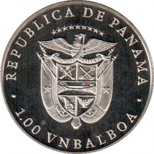 Аверс монеты Панама, 1 бальбоа, 1988, XV зимние Олимпийские игры, Калгари 1988 - Биатлон