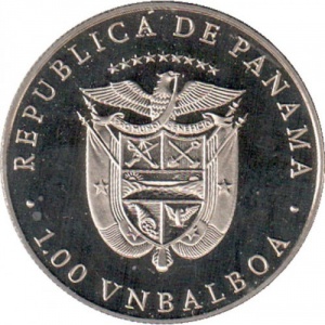 Аверс монеты Панама, 1 бальбоа, 1988, XV зимние Олимпийские игры, Калгари 1988 - Хоккей