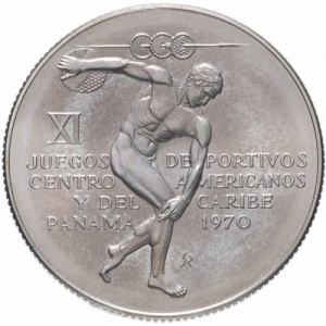 Реверс монеты Панама, 5 бальбоа, 1970, XI игры Центральной Америки и Карибского бассейна